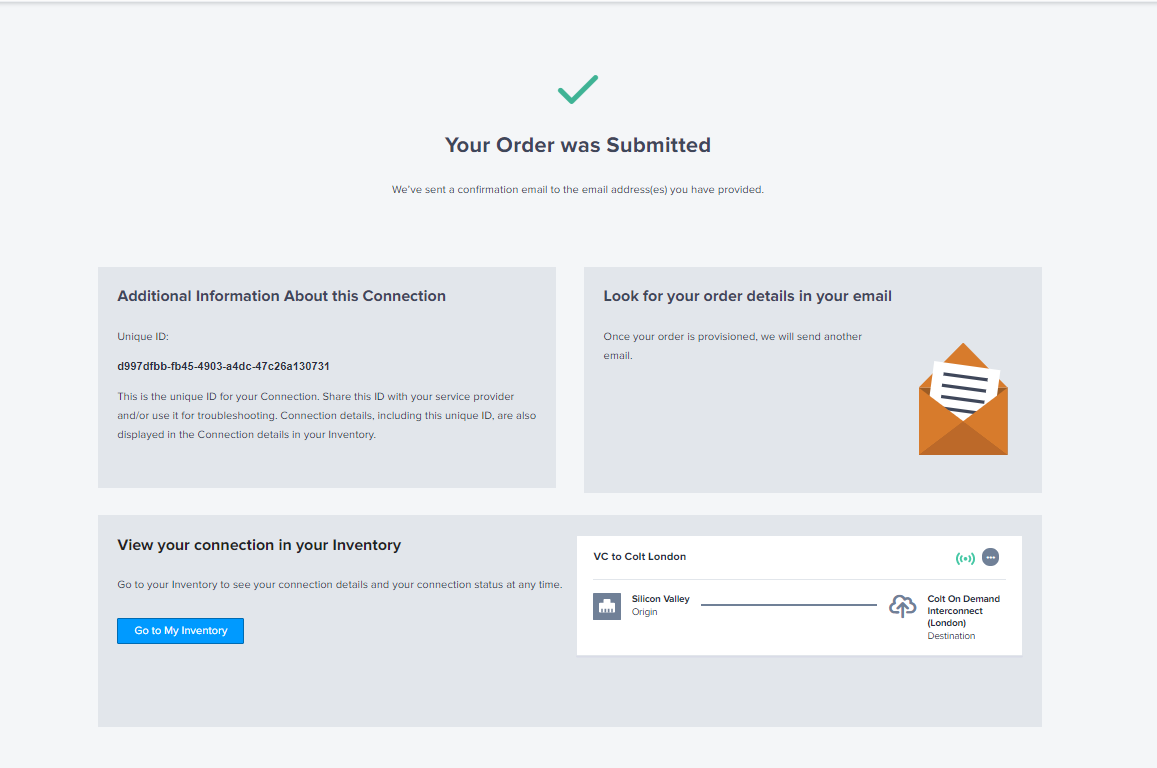 Equinix Order Submitted