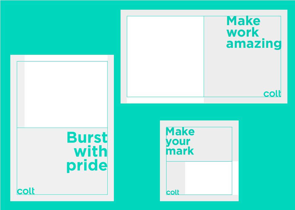 Three examples of pages with a gridded format with text and placeholder arranged differently to show how the grid can be used.