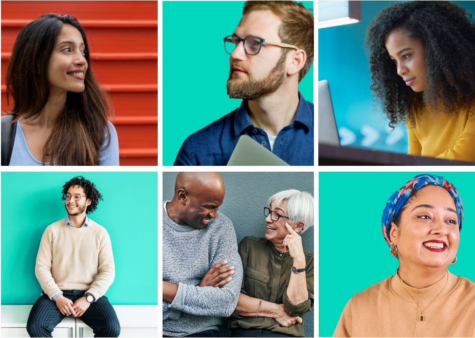 A series of 6 photos with a range of diverse happy people