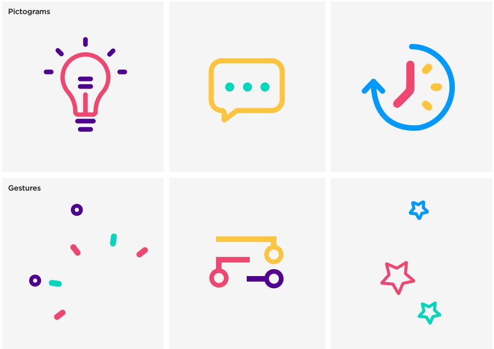 Examples of colourful icons and images in the Colt brand